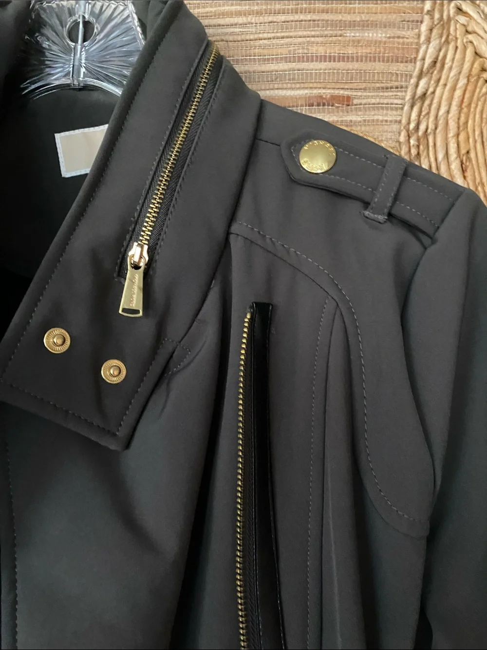 COPY MK Dark Olive Micro Fur Lined Coat Rain Resistant Stretch Hood Belt S